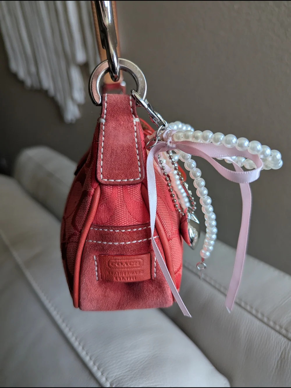 Coach Y2K Coral Red Demi Buckle Mini Shoulder Bag